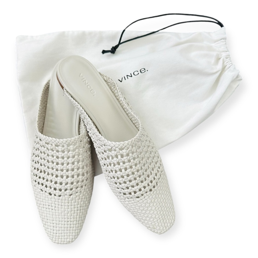 Vince Cream Woven Barrett Mules